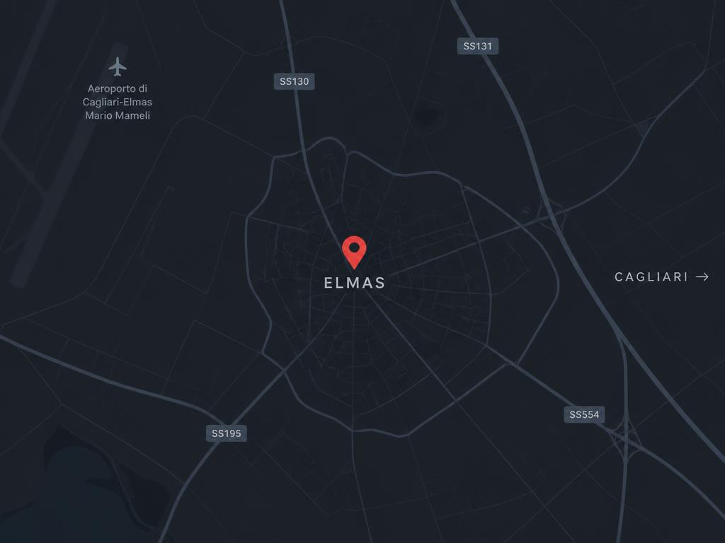 Mappa stilizzata della zona di Elmas con la posizione del locale
